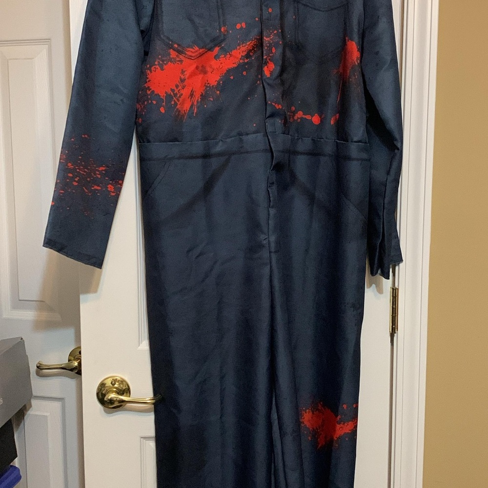 Dark Blue Jumpsuit with Red Splatter Design